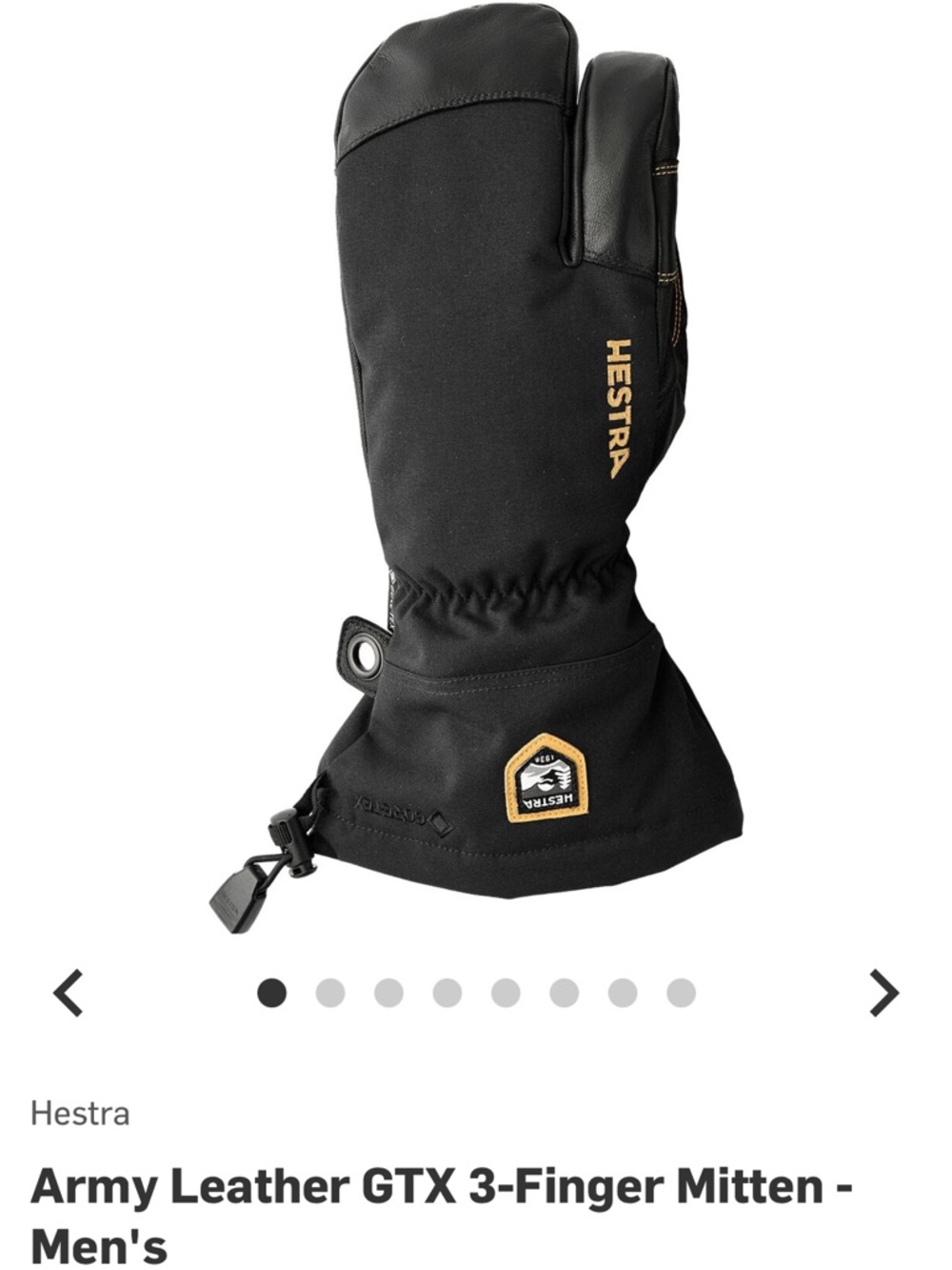 Hestra Black Army Leather GTX 3-Finger Mitten